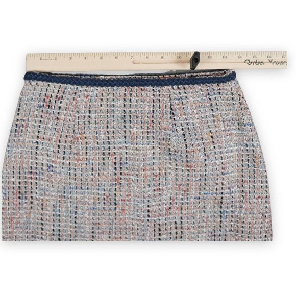 Loft Petite Tweed‎ Pocket Shift Skirt Size 0P White Blue Stylish Modern Mosiac - Picture 2 of 14